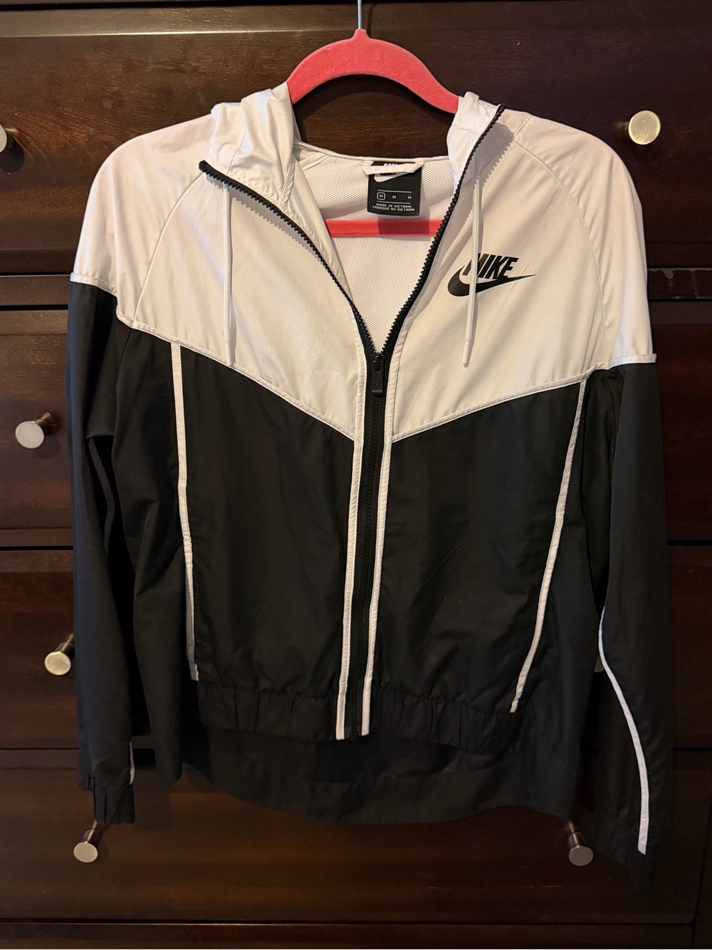 Nike Women’s Black and White Hooded Windbreaker Jacket